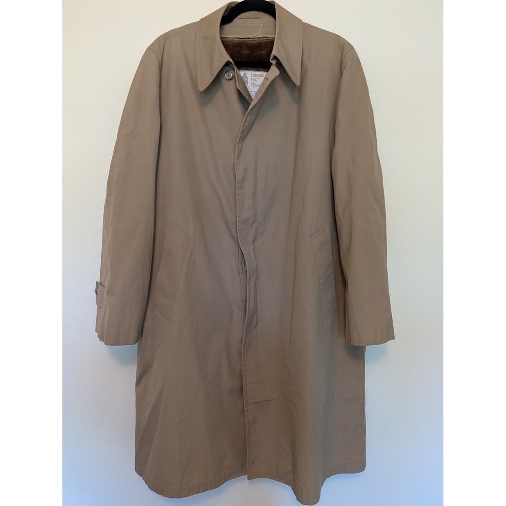 Vintage London Fog 70/80s Maincoats Trench Overcoat Zip Liner Tan Men Size 44Reg